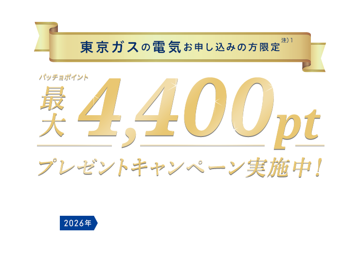 東京ガスの電気お申し込みの方限定 最大4,400pt（パッチョポイント）プレゼントキャンペーン実施中！