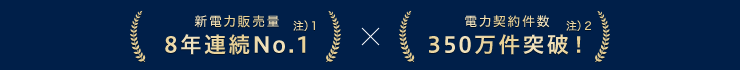 新電力販売量 8年連続No.1 電力契約件数 350万件突破！