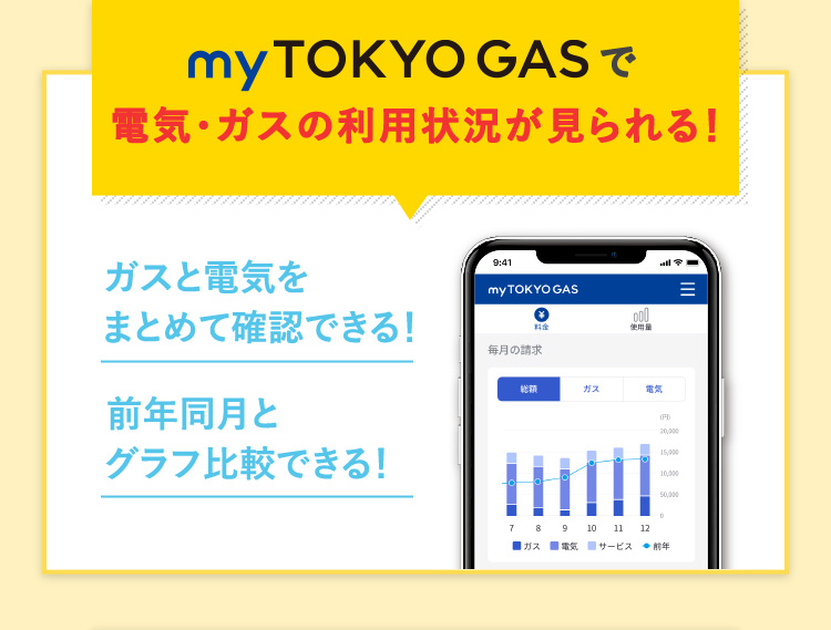 my TOKYOGASで電気・ガスの利用状況が見られる！過去2年分 まとめてみえる！前年同月と 比較してみえる！似た家庭と 比較してみえる！