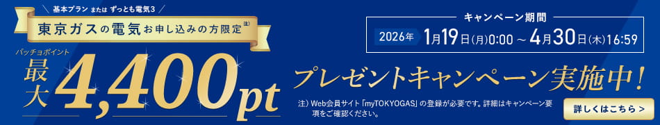 東京ガスの電気をお申し込みの方限定！パッチョポイント最大4,400ポイントプレゼントキャンペーン