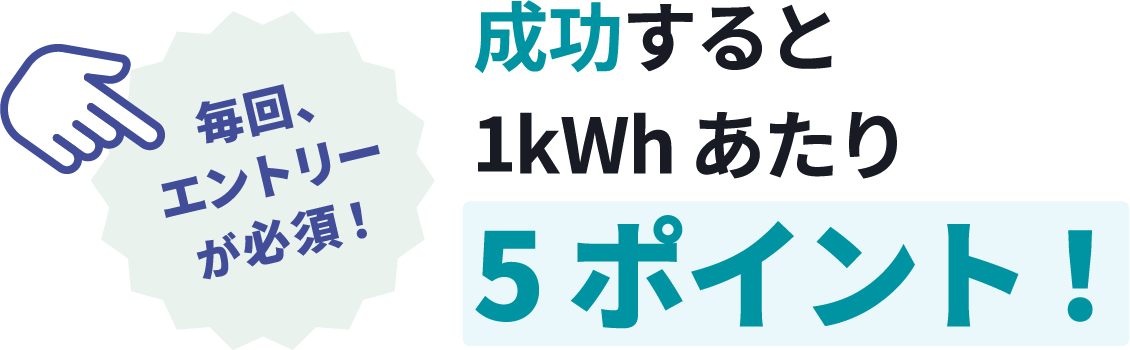 毎回、エントリー必須！成功すると1kWhあたり5ポイント！