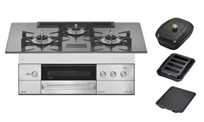 75cm幅・ツイードシルバー・ガラストップ・ホーローごとく・レンジフード連動あり・100V電源・オーブン接続不可・ザ・ココット付属