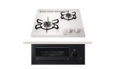 45cm幅・ナチュラルホワイト・メタルトップ・ホーローごとく・レンジフード連動なし・グリルあり・無水片面焼グリル