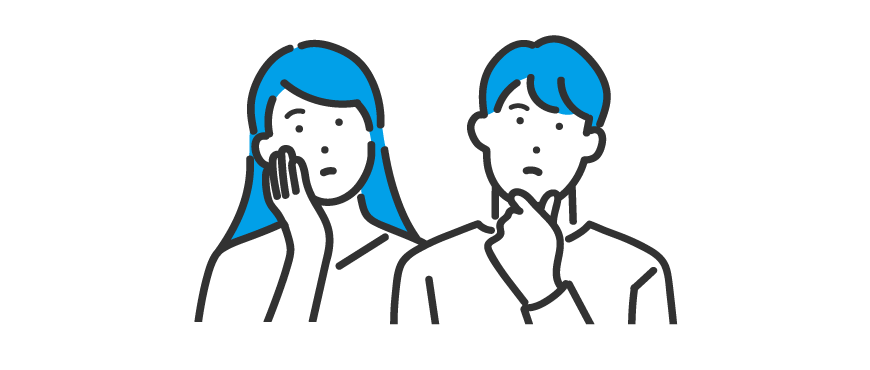 家電やスマホのトラブルについて考え込む2人の人物のイラスト