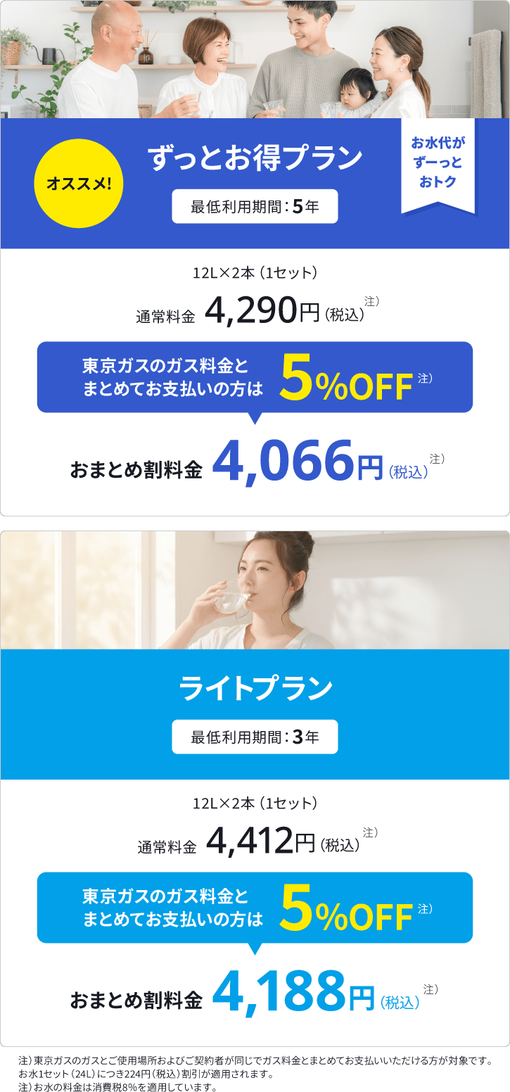 東京ガスのウォーターサーバーの料金プラン比較